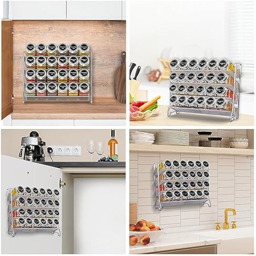 Jolof Store 4-Tier Metal Spice Rack with 24 Plastic Jars and Labels