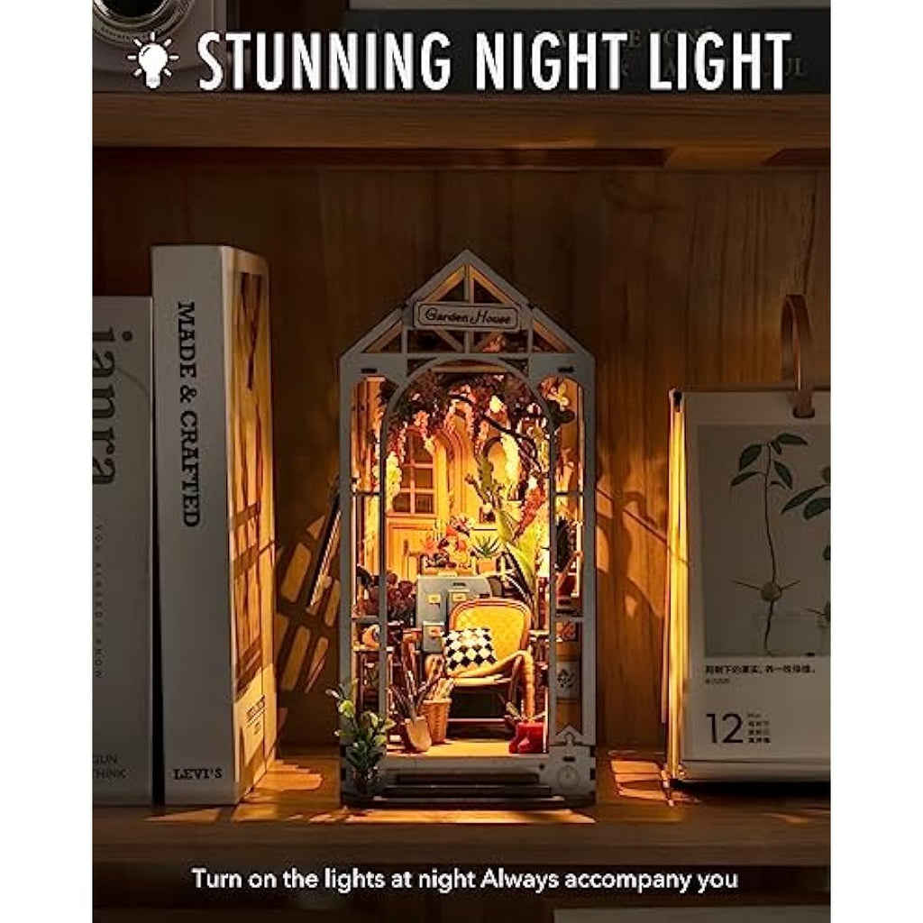 Rolife Gardenhouse Book Nook Kit – DIY 3D Miniature House with LED Lights