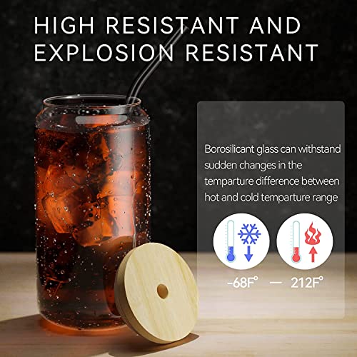 Finew 12-Pack Can Shaped Glass Cups with Bamboo Lids and Straws, 16oz