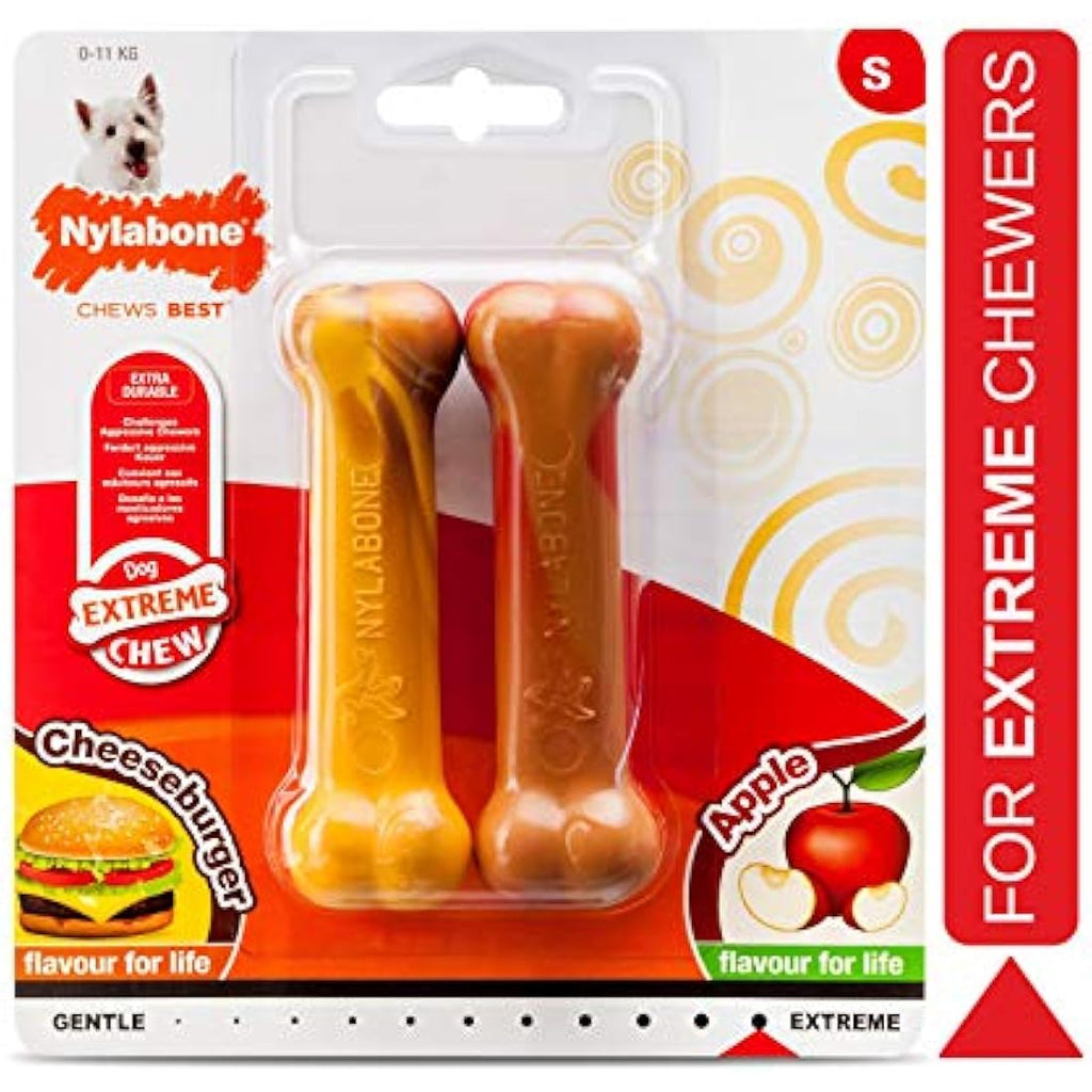 Nylabone Durable Dog Chew Toy - Cheeseburger & Apple - Small 2-Pack