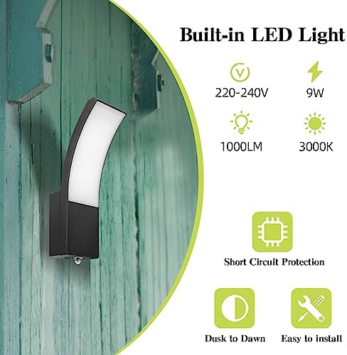 HLFVLITE Dusk to Dawn Outdoor Wall Light – LED Aluminum Porch Lamp