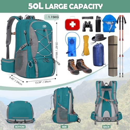 50L Hiking Backpack - Waterproof Camping Rucksack with Wet Pocket
