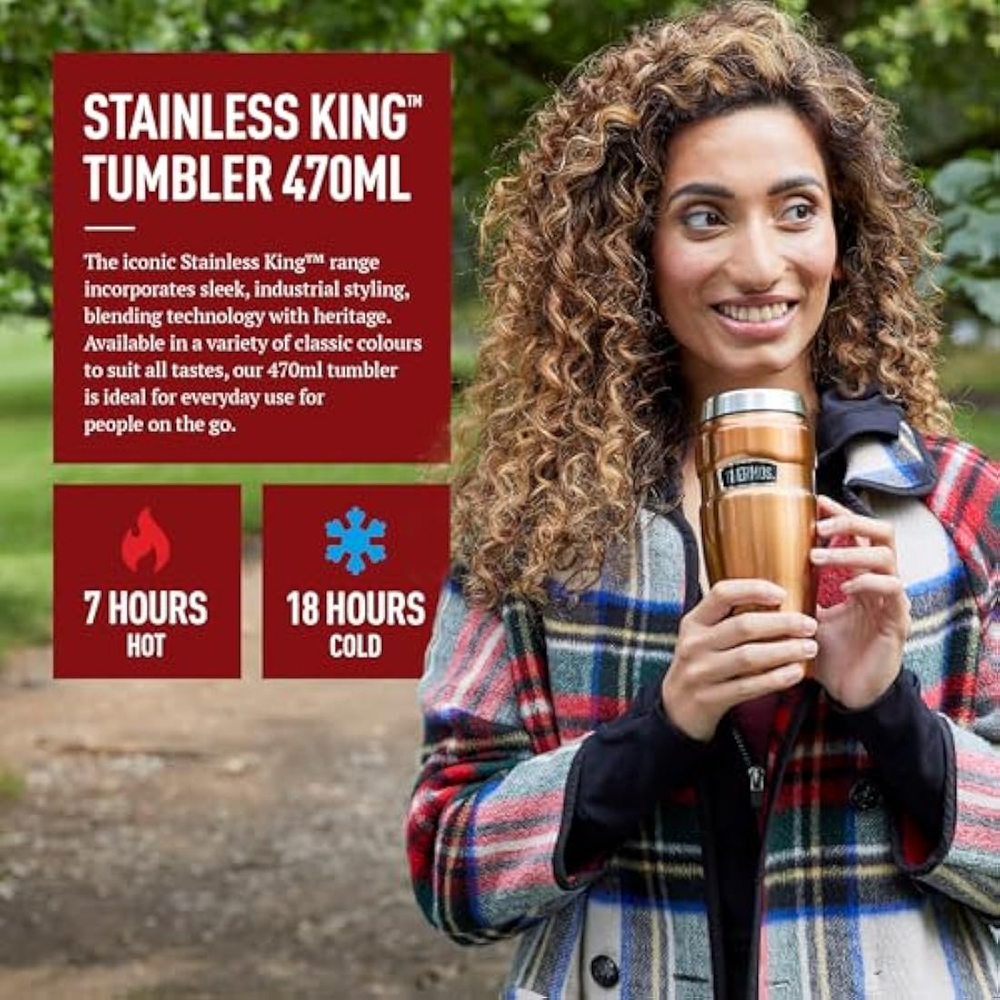 Thermos Stainless King Travel Tumbler – 470ml Insulated Flask in Red