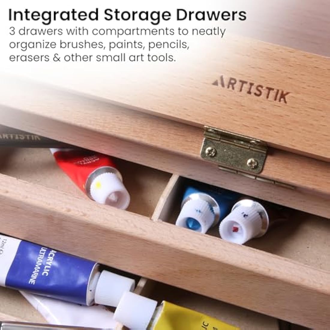 Artistik Wooden Tabletop Easel | Adjustable Desk Box with 3 Drawers