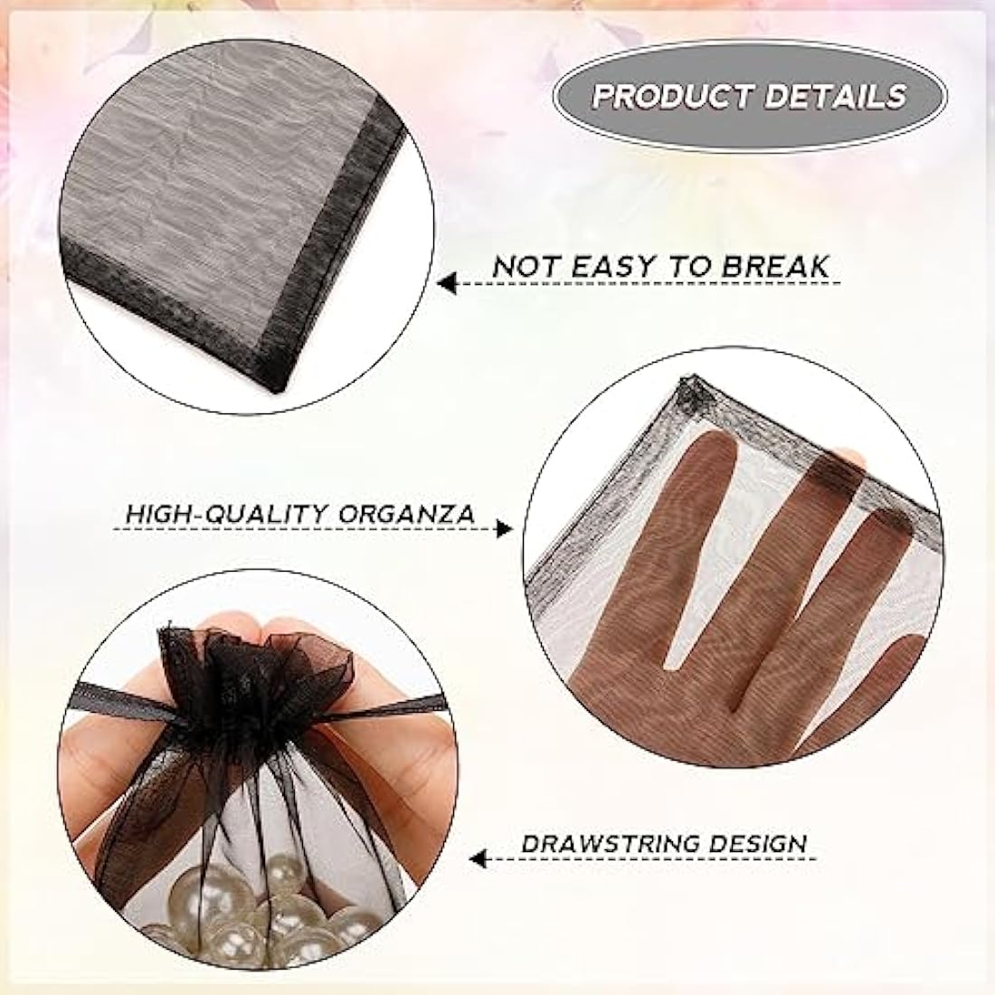 Black Organza Gift Bags | 10x15cm Jewelry Pouches | 100 PCS