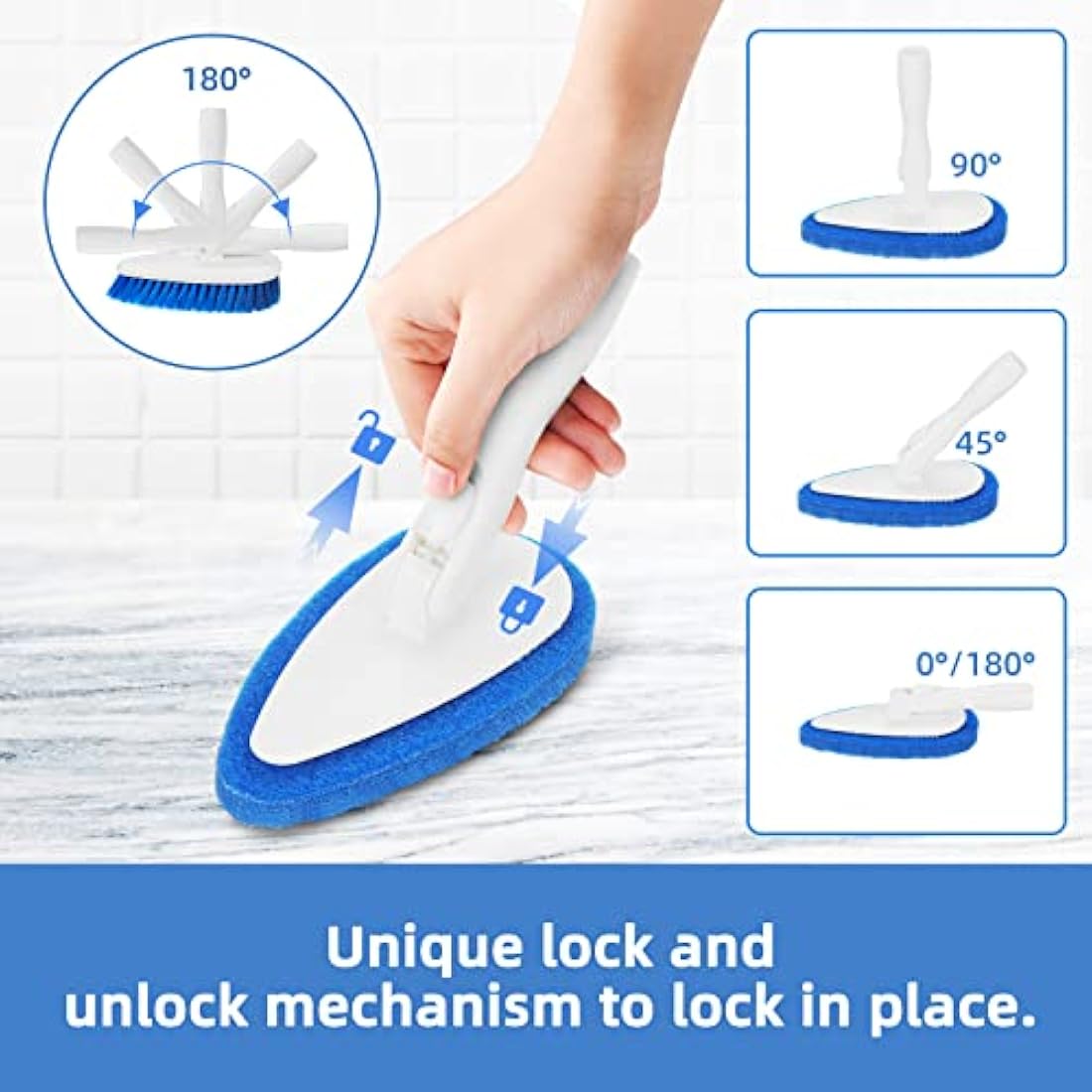 Qaestfy Shower Scrubber with 51'' Long Handle | 180° Swivel Head Brush