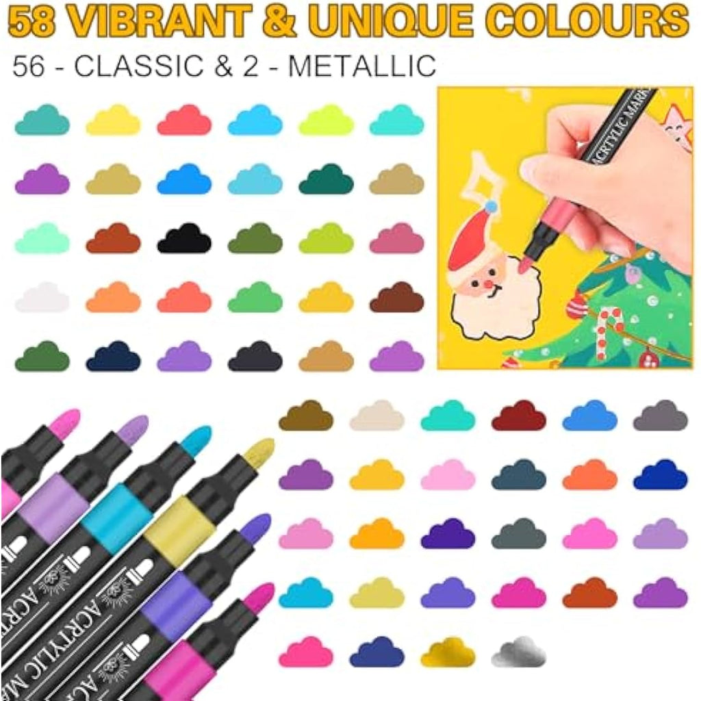 NICETY Acrylic Paint Pens - 58 Colors 3mm Medium Tip Markers for Rock Art