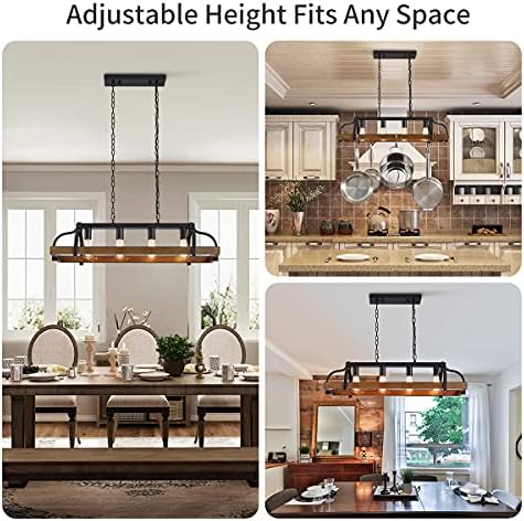 4-Light Pot Rack Chandelier – Rustic Wood Grain Kitchen Island