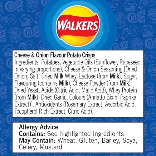 Walkers Cheese & Onion Potato Crisps – British Vegetarian Snacks 45g