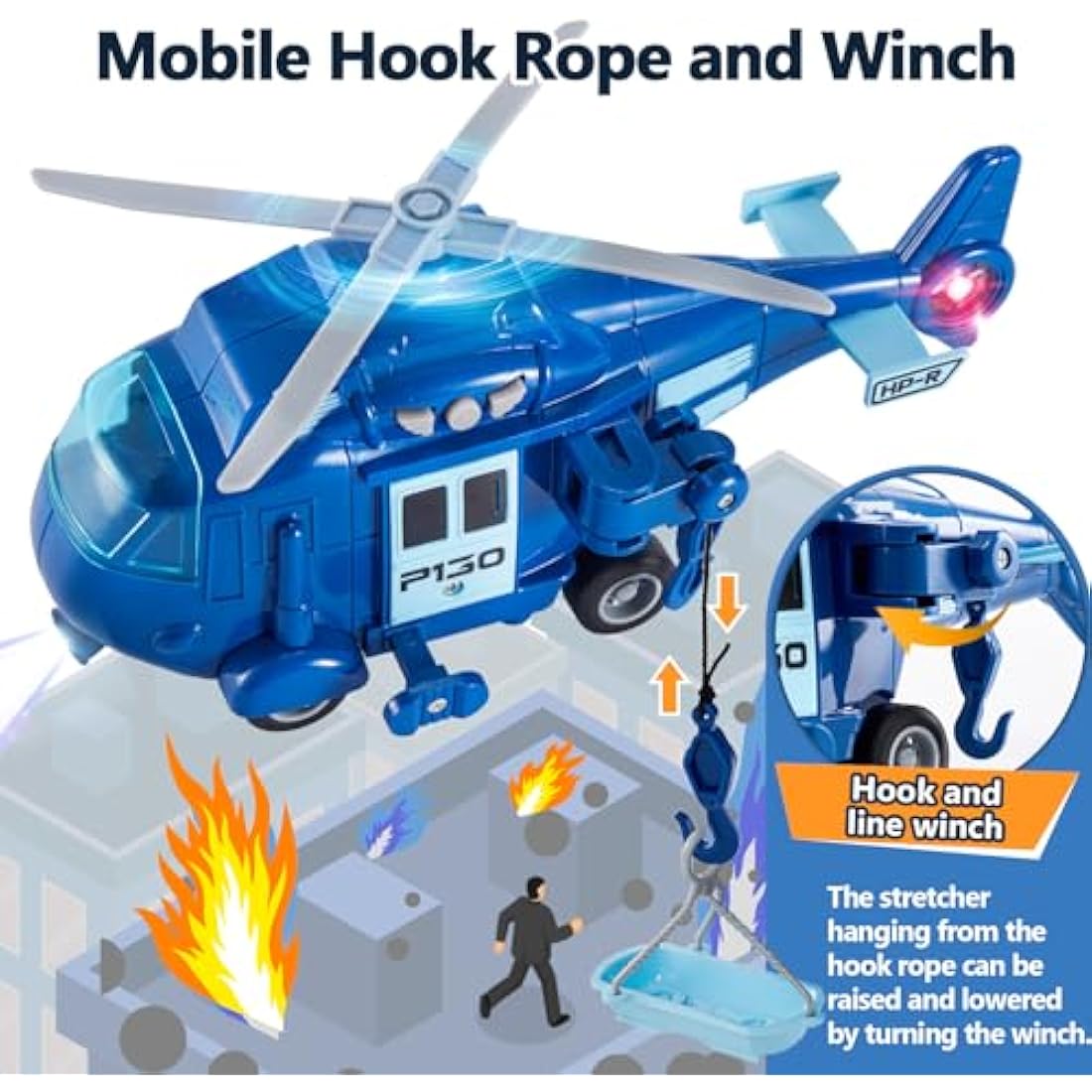 HERSITY Police Rescue Helicopter Toy with Lights and Sound – Blue