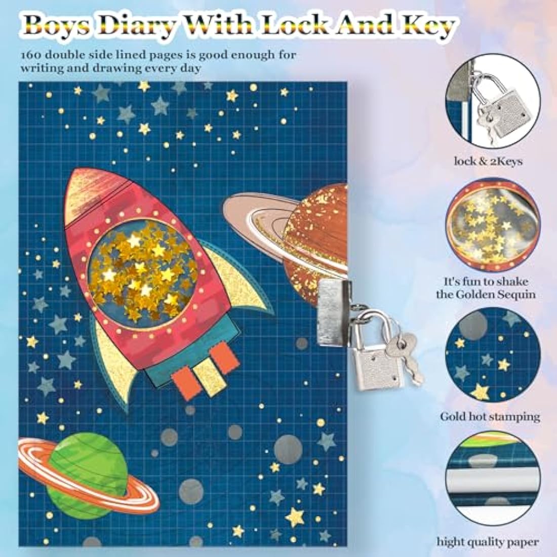 GINMLYDA Spacecraft Secret Diary with Lock for Boys | 160 Lined Pages