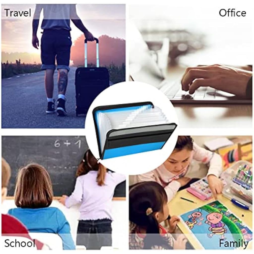Tranbo A4 Expanding File Folder with Zipper - 2 Pack Blue Document Organizer
