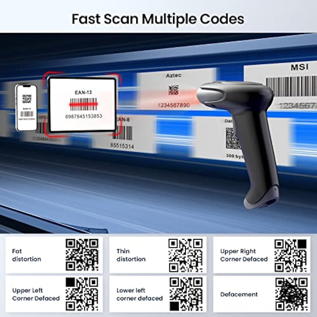 Eyoyo 2D Wireless Barcode Scanner with Stand | 2500mAh Handheld QR Reader