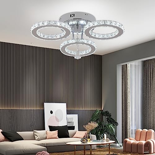 VETRULUS Modern LED Crystal Chandelier – Dimmable Flush Mount Ceiling Light