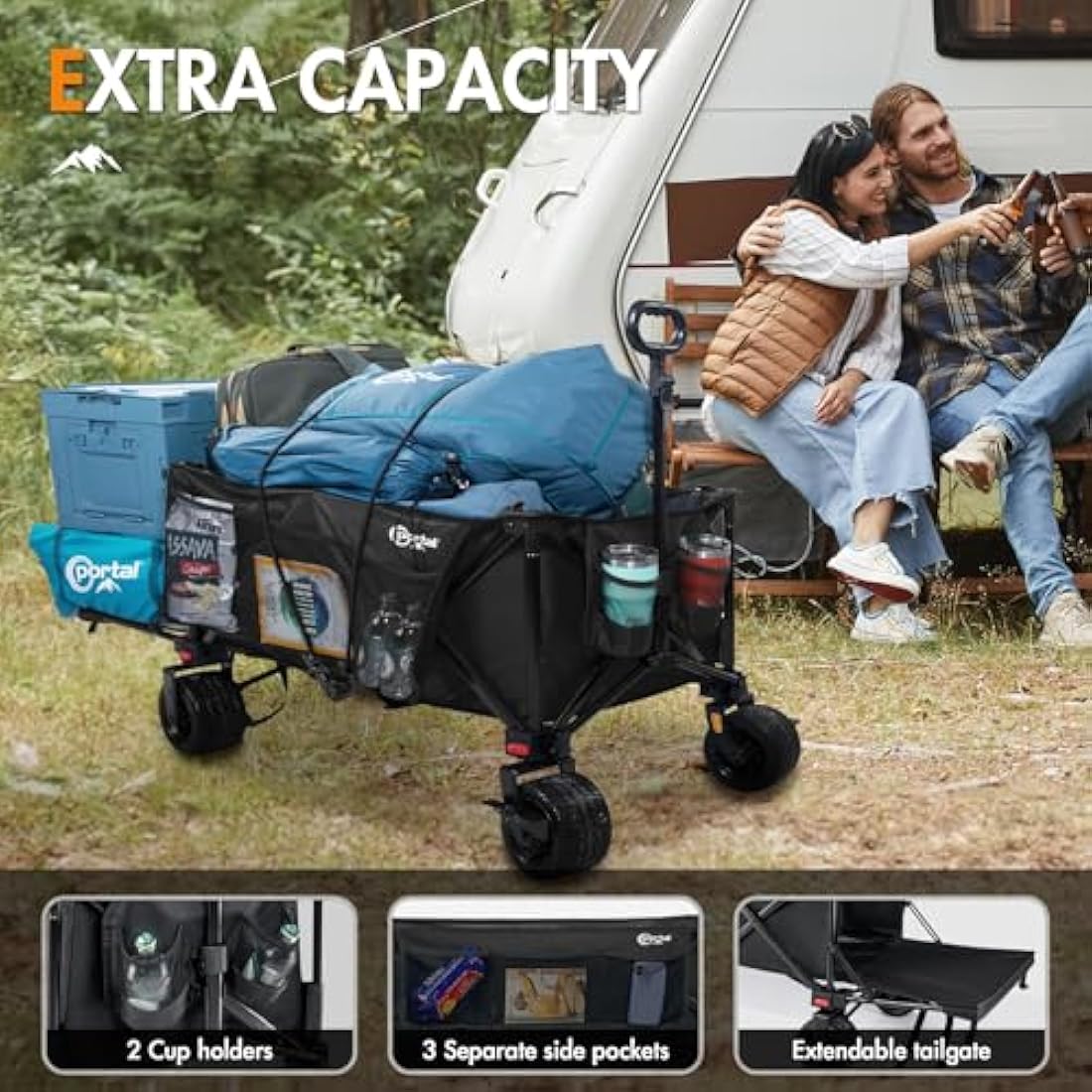 Portal 300L Heavy Duty Beach Trolley | Folding Camping Cart with Brakes