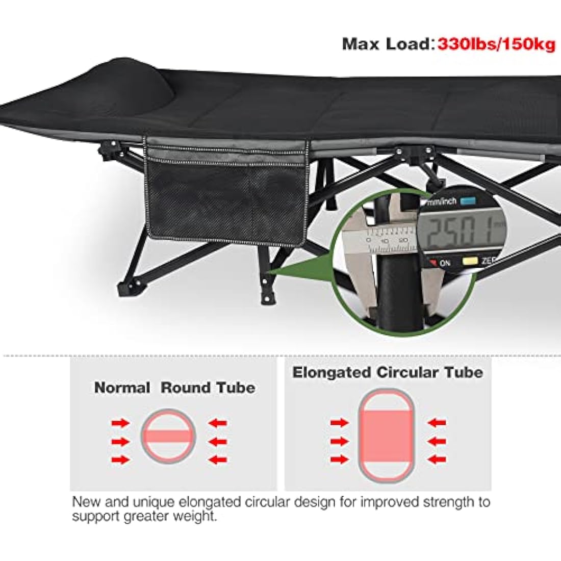 REDCAMP Heavy Duty Folding Camping Cot | Extra Wide Bed with Cushion