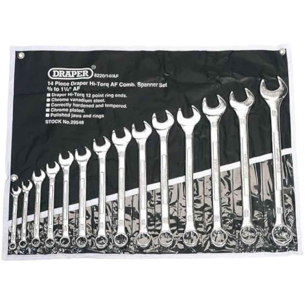 Draper 29548 14-Piece Hi-Torq AF Combination Wrench Set - Chrome Vanadium