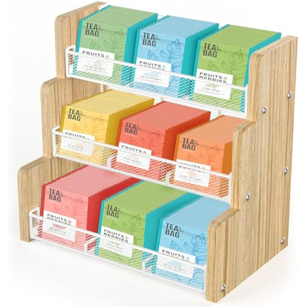 THYGIFTREE 3-Tier Wood Tea Bag Organizer | 180 Bag Kitchen Storage