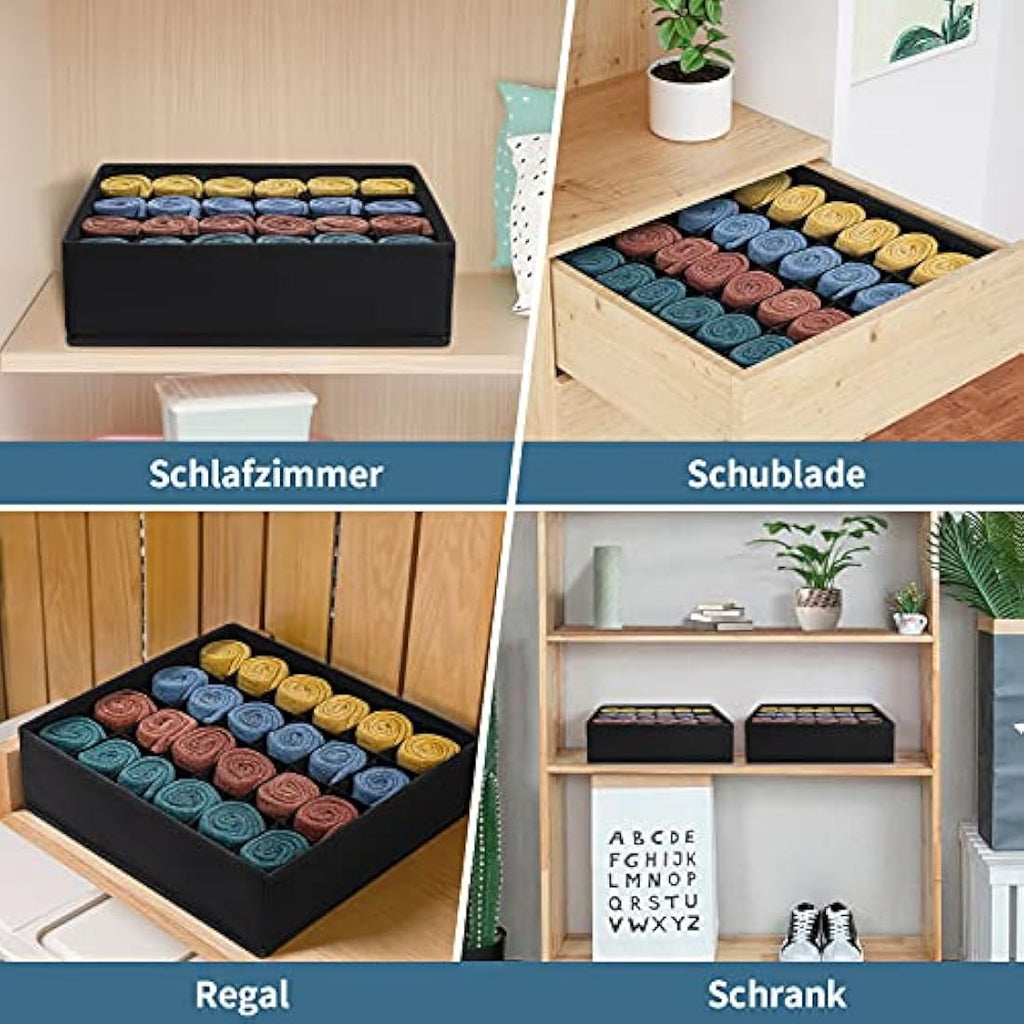 Joyoldelf 2-Pack Drawer Organisers – 24 Cell Foldable Sock Storage, Black