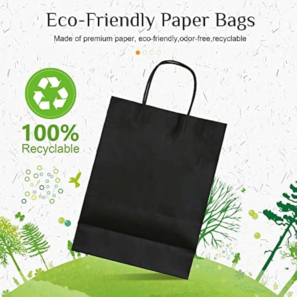 GIFTSAY Black Paper Gift Bags with Handles - 30 Pack Small Bulk 15x8x21cm