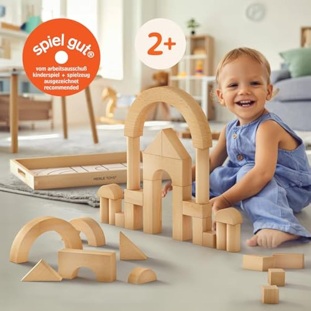 Merle Toys Wooden Building Blocks – 30pc Montessori FSC Beechwood Set