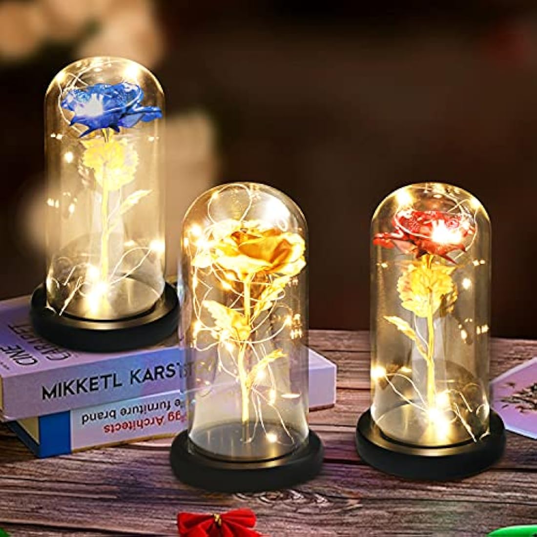 TINYOUTH 24K Gold Eternal Rose in Glass Dome with LED Lights | Jolof Store