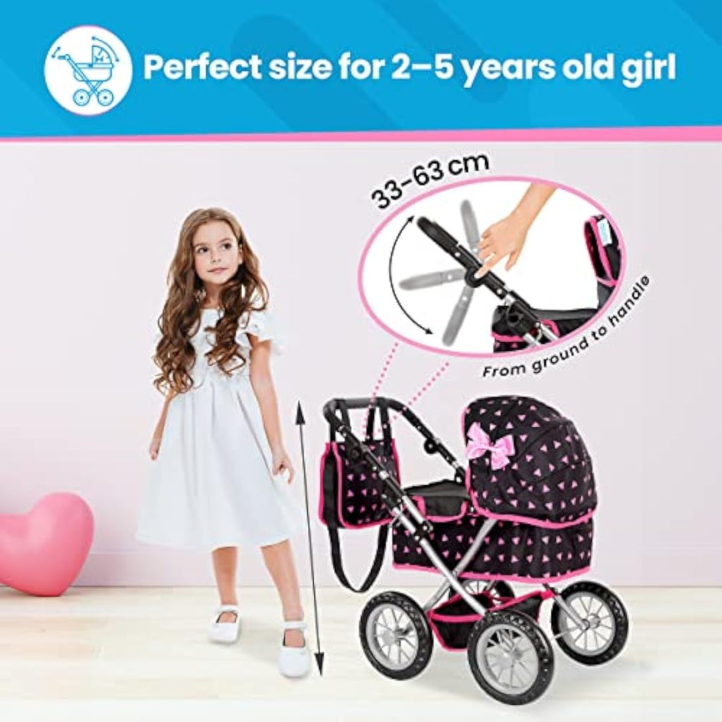 Kinderplay Doll Pram – Toy Stroller with Adjustable Handle (KP0261R)