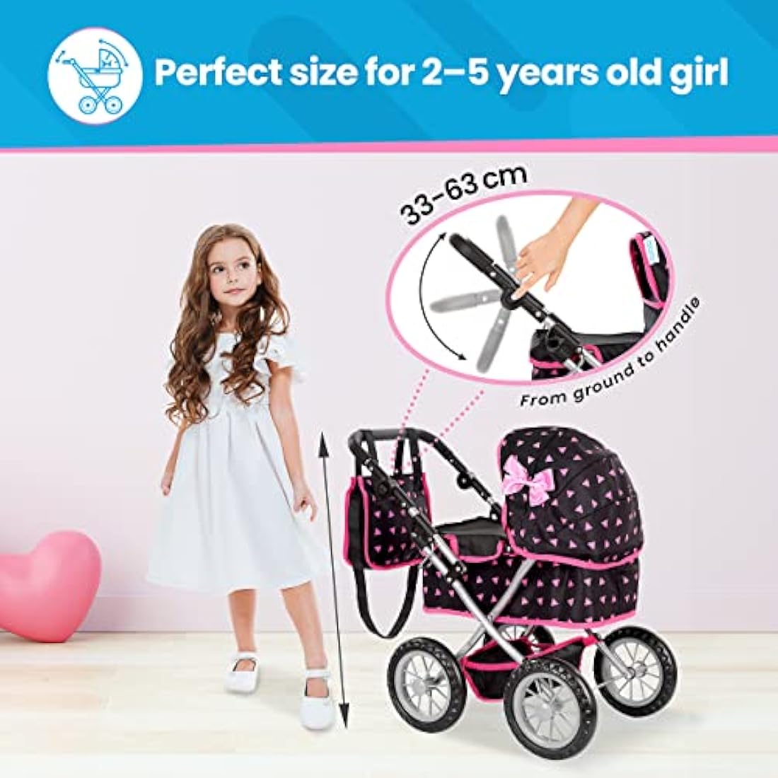 Kinderplay Doll Pram – Toy Stroller with Adjustable Handle (KP0261R)