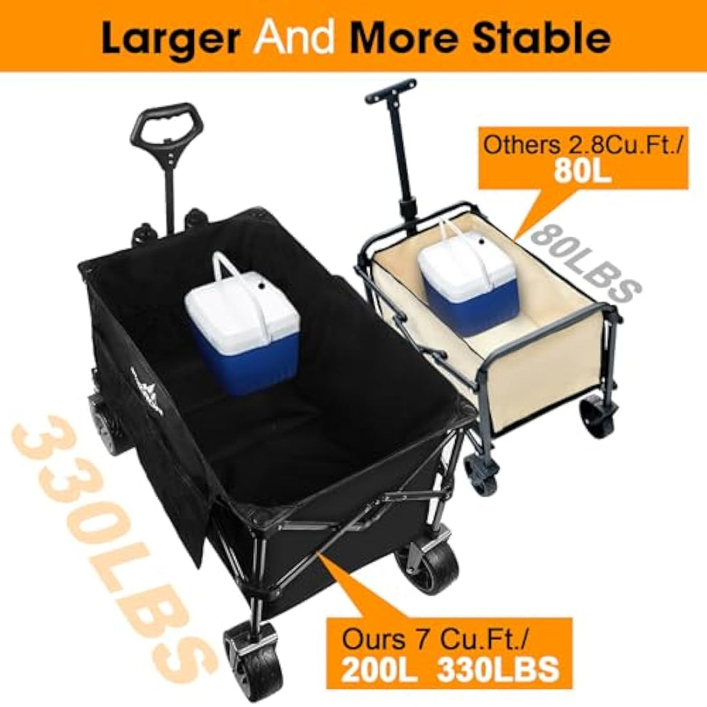 GXCROR 200L Folding Wagon – Heavy Duty 330 lbs All-Terrain Beach Cart