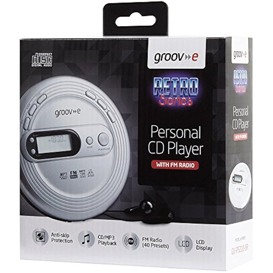 Groov-e Retro Portable CD Player | FM Radio & MP3 Playback – Silver