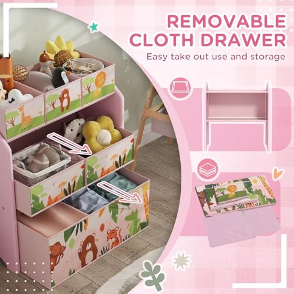 AIYAPLAY 3-Tier Kids Toy Storage Unit | 6 Removable Boxes - Pink