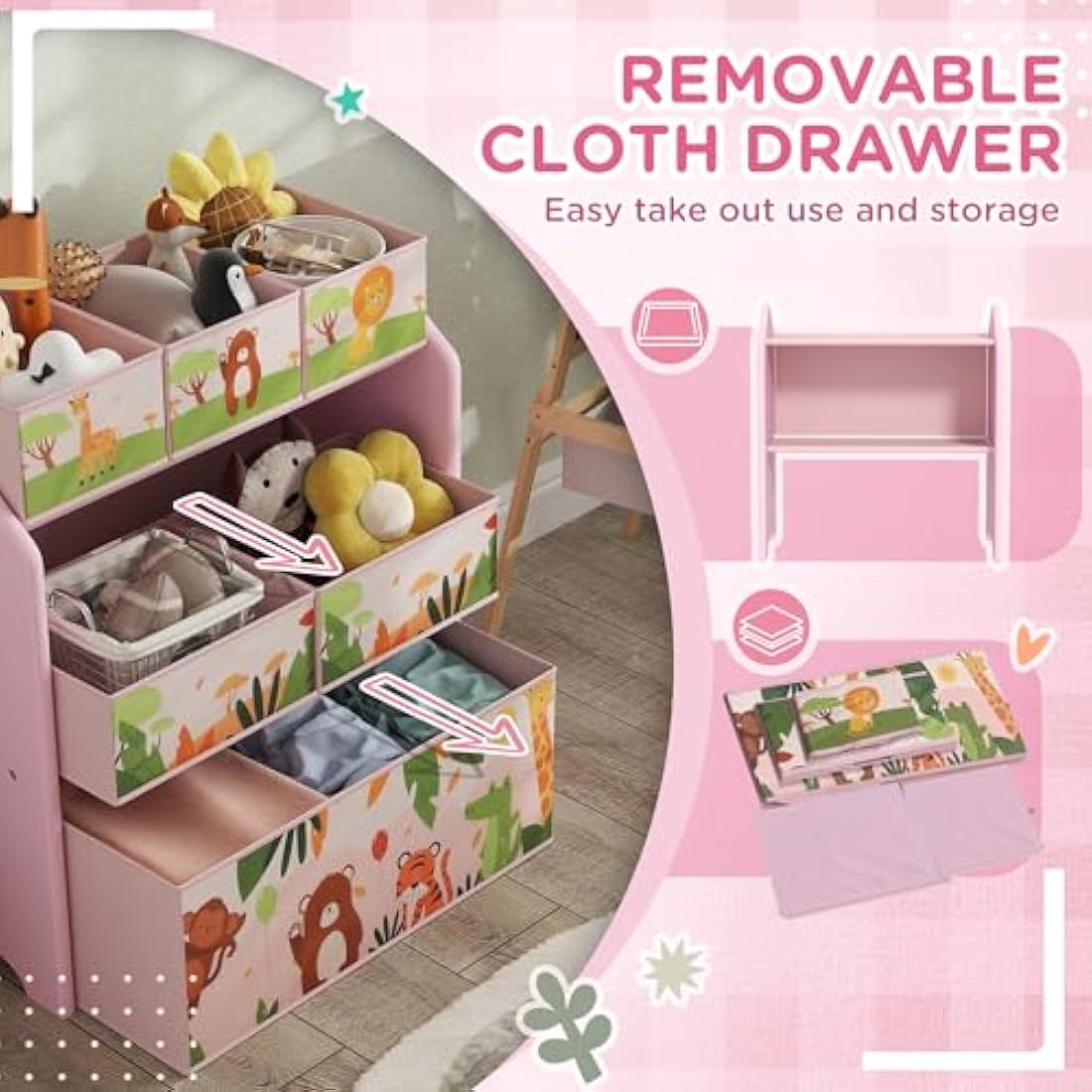 AIYAPLAY 3-Tier Kids Toy Storage Unit | 6 Removable Boxes - Pink