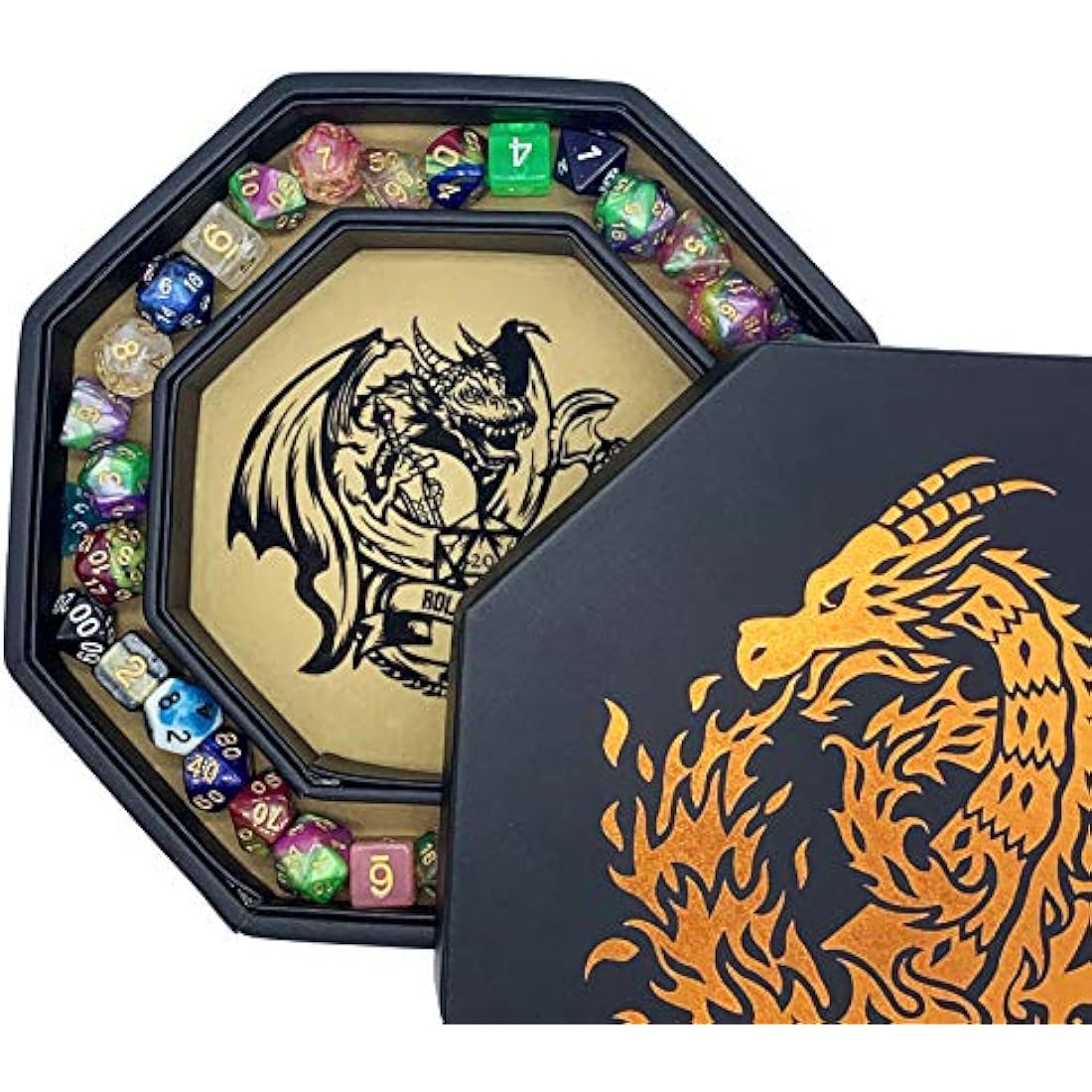 Fantasydice Fire Dragon Octagon Dice Tray with Lid and Staging Area
