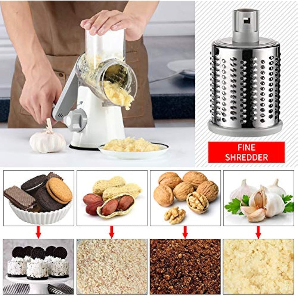 Ourokhome Rotary Cheese Grater | 3-in-1 Mandoline Slicer & Shredder, White