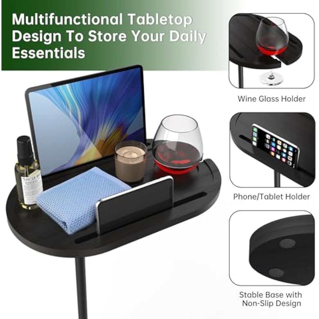 NiHome Bamboo Swivel TV Tray Table – Adjustable Height Couch Side Table