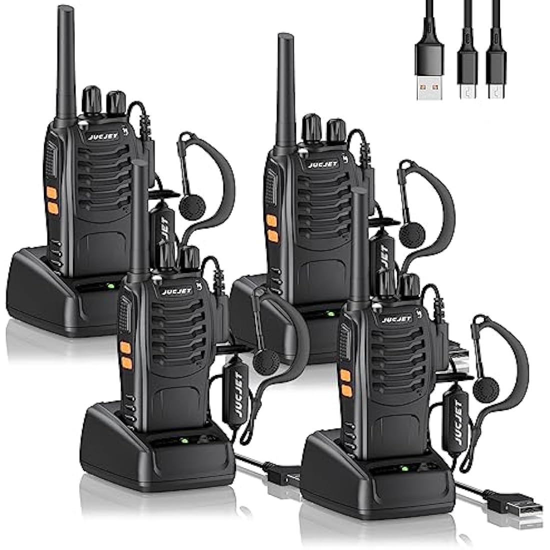 JUCJET 88E Long Range Walkie Talkies - Rechargeable 2-Way Radios (4 Pack)