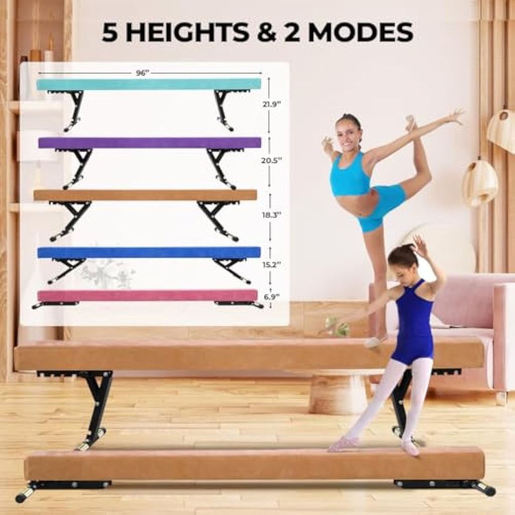 SportBob 8ft Adjustable Gymnastics Balance Beam for Kids Home Training