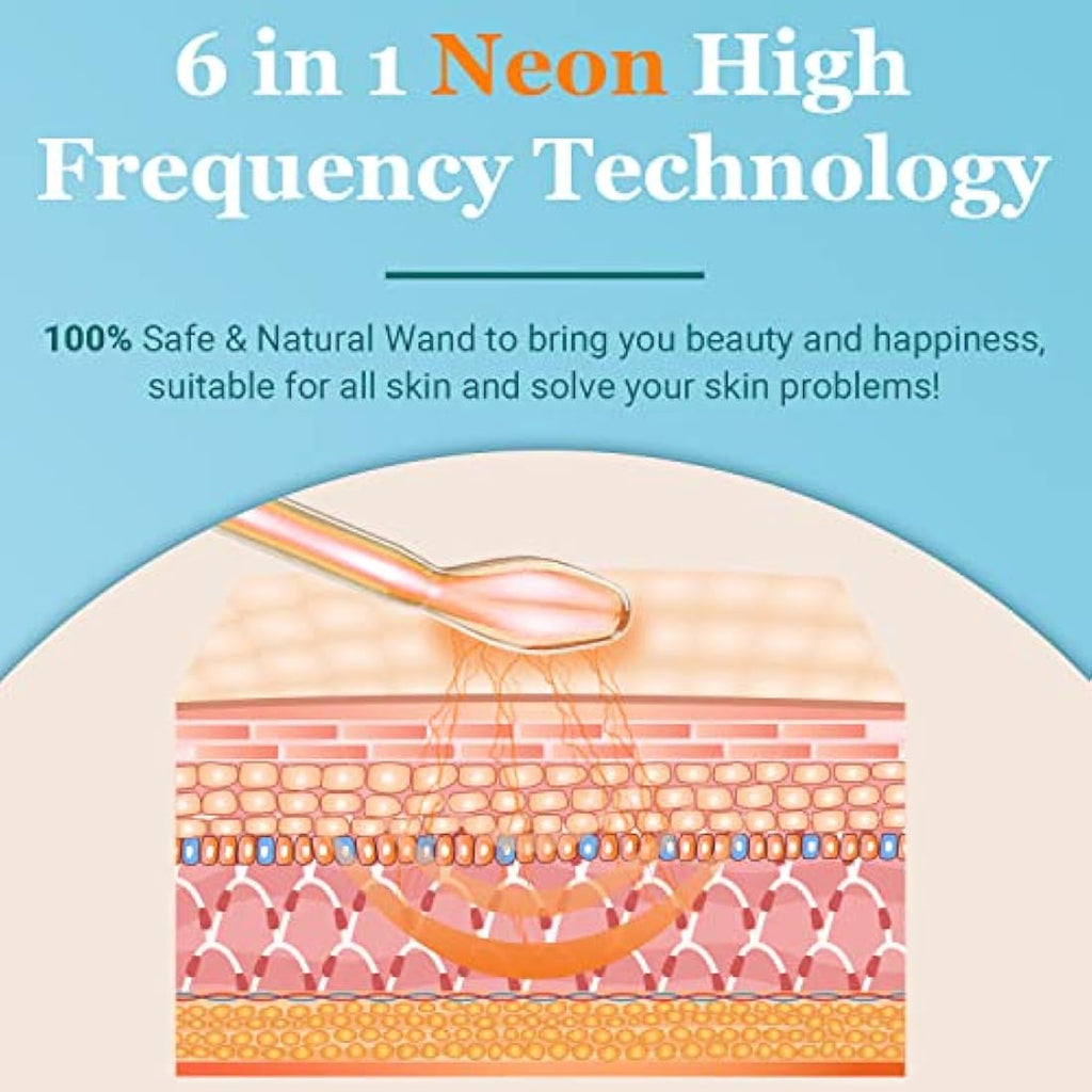 UUPAS High Frequency Facial Wand - 6 Neon Tubes for Acne & Skin Tightening