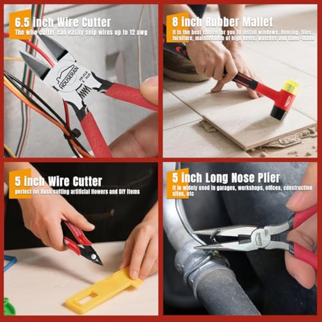 HOUSERAN 8-Piece Plier Set with Case – Non-Slip DIY Hand Tool Kit