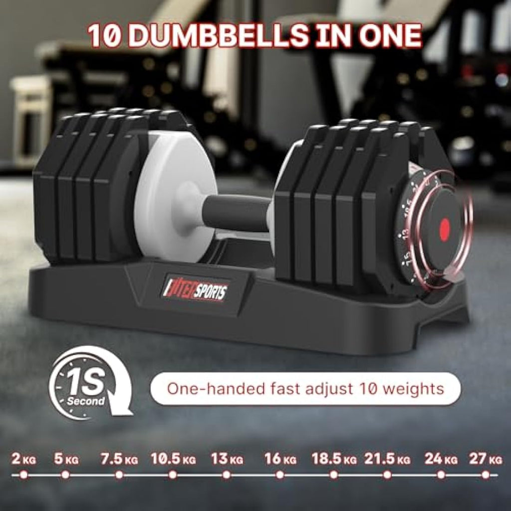 EnterSports Adjustable Dumbbell – 27kg Weight Set with Rotating Dial
