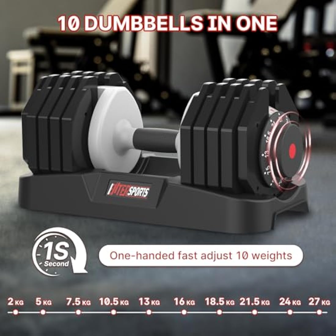 EnterSports Adjustable Dumbbell – 27kg Weight Set with Rotating Dial