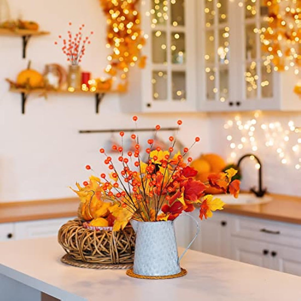 Jolof Store 10 Pcs Artificial Orange Holly Berries for Fall Decor