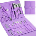 16-Piece Stainless Steel Manicure Set with Leather Case – Violet
