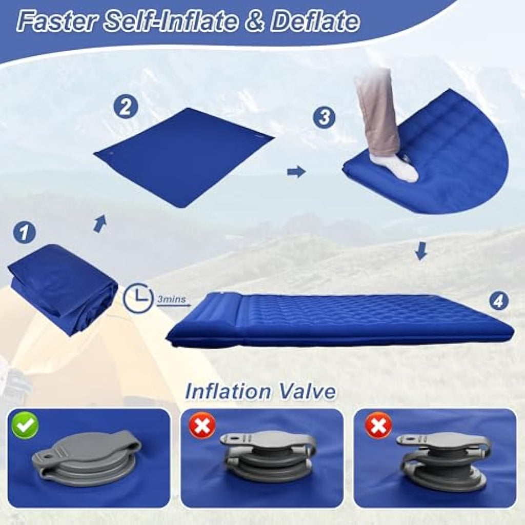 KASIMO Double Sleeping Pad – 5" Thick Inflatable Camping Mattress with Pillow