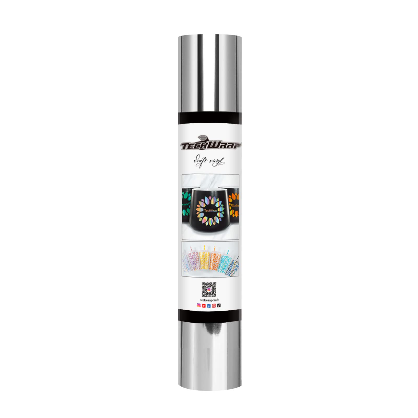 TECKWRAP Chrome Silver Adhesive Craft Vinyl Roll - 1ft x 5ft Permanent