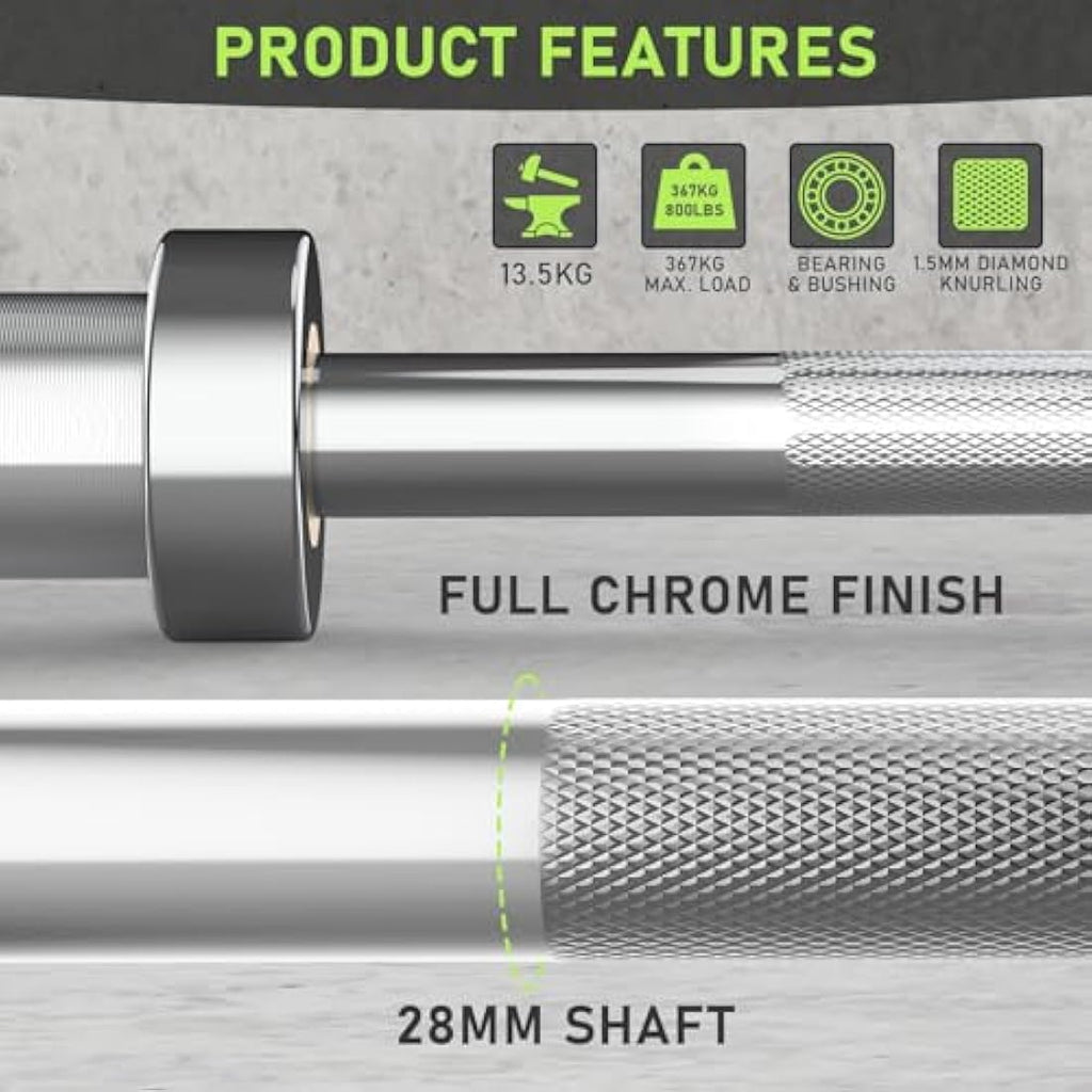 PhysKcal Olympic EZ Curl Bar | 4ft-6ft Steel Barbell for 2" Weight Plates