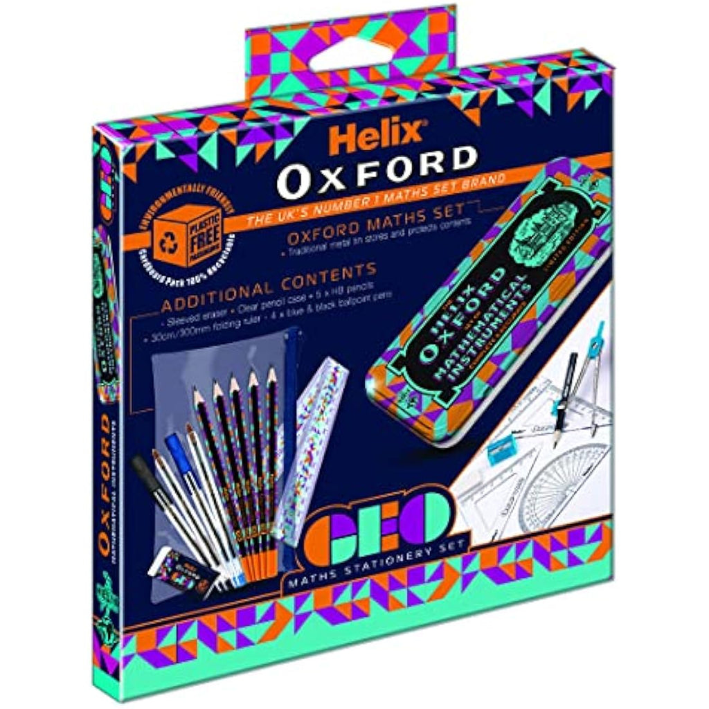 Helix Oxford Geo Maths and Stationery Set – Orange Geometric Design