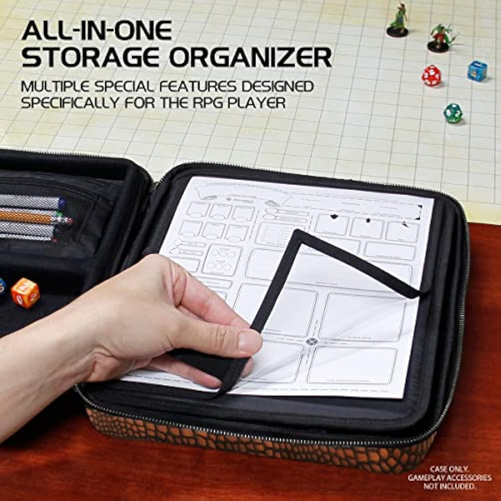 ENHANCE RPG Organizer Case – Dragon Brown DnD Binder with Foam Tray
