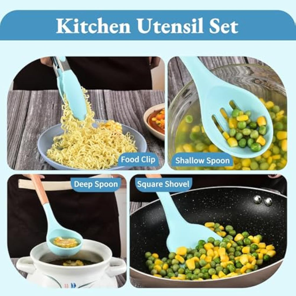 Jolof Store 12-Piece Silicone Kitchen Utensil Set with Beech Wood Handles