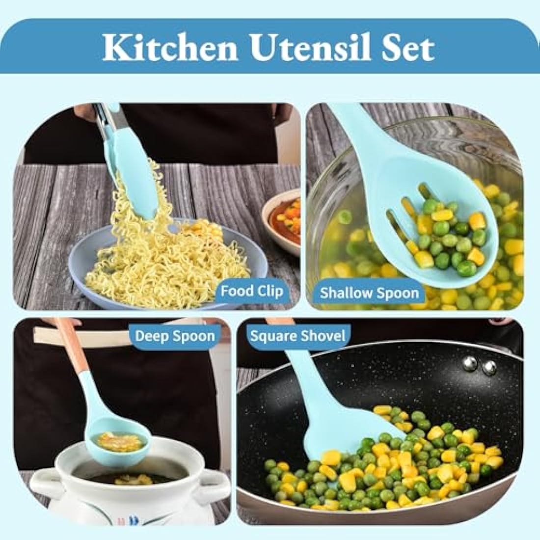 Jolof Store 12-Piece Silicone Kitchen Utensil Set with Beech Wood Handles